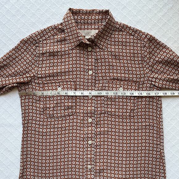 Ann Taylor Loft Long Sleeve Collar Button Up Blouse Geometric Floral Size XXS - Picture 10 of 11
